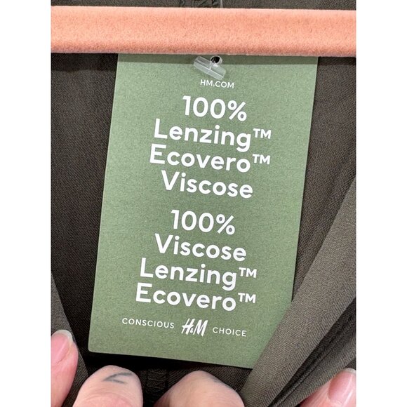 H&M Conscious Choice Olive Green Short Sleeve V-Neck Dress Size XS NWT - Picture 6 of 9